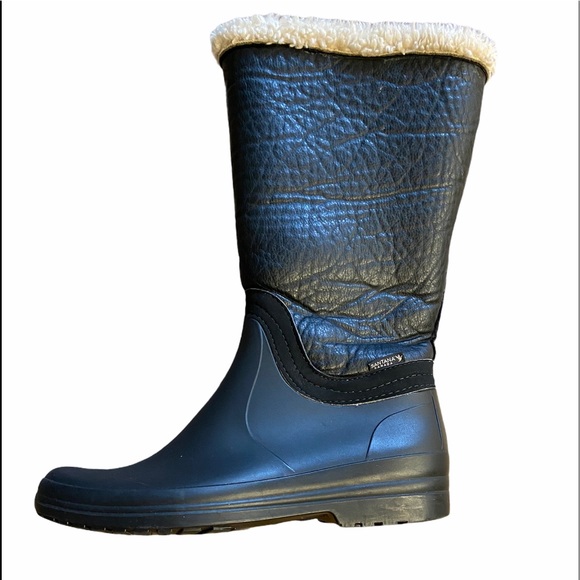 Faux Fur Lining Winter Mid Claves warm Boots. Black Leather Size 37 GUC - Picture 2 of 9